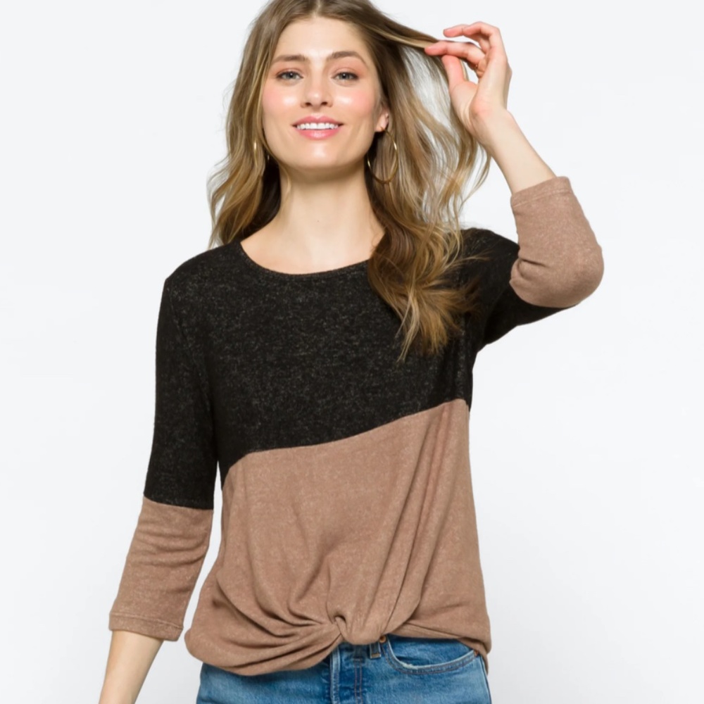 Samantha Front Twist Brushed Knit Top